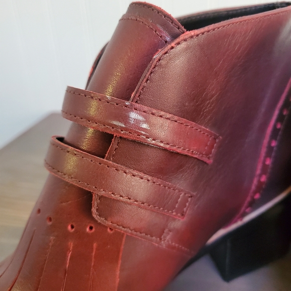 Brazil Leather Booties Pointed Toe Buckle Accents Fringe Detail Witchy Punk - Picture 7 of 13